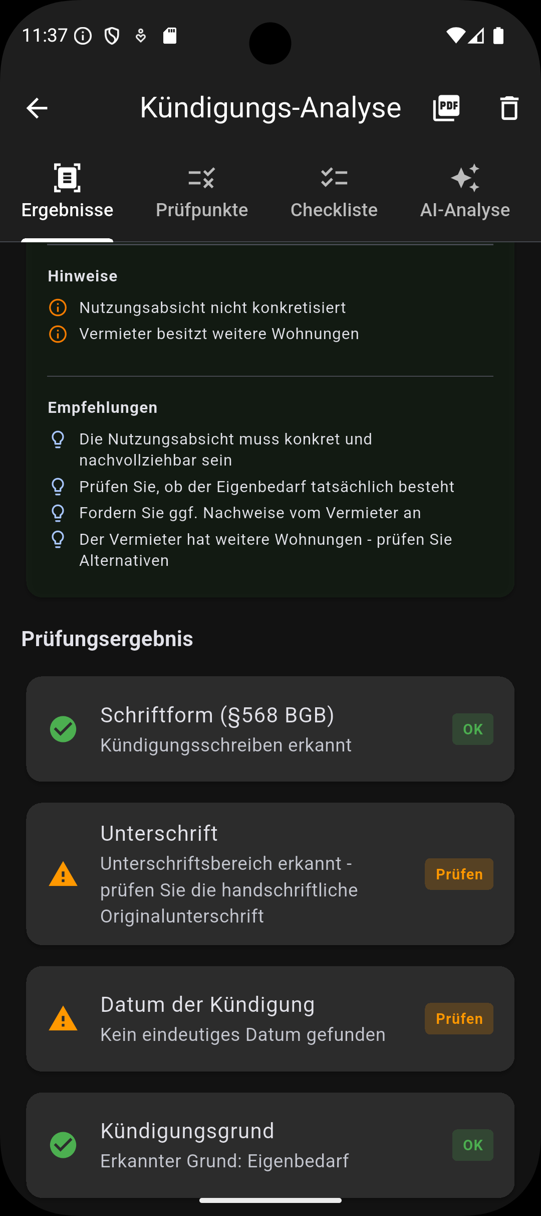 Kündigungs-Check Screenshot 2