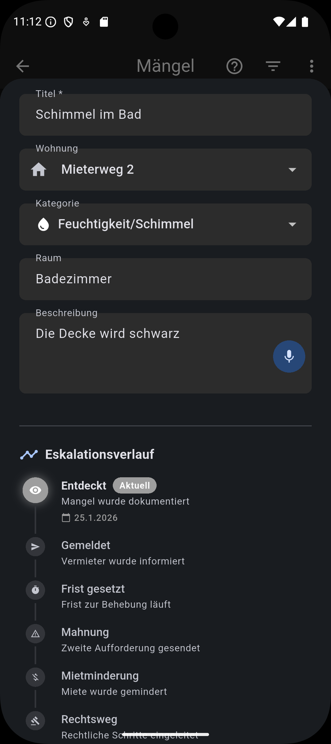 Mängel-Dokumentation Screenshot 2