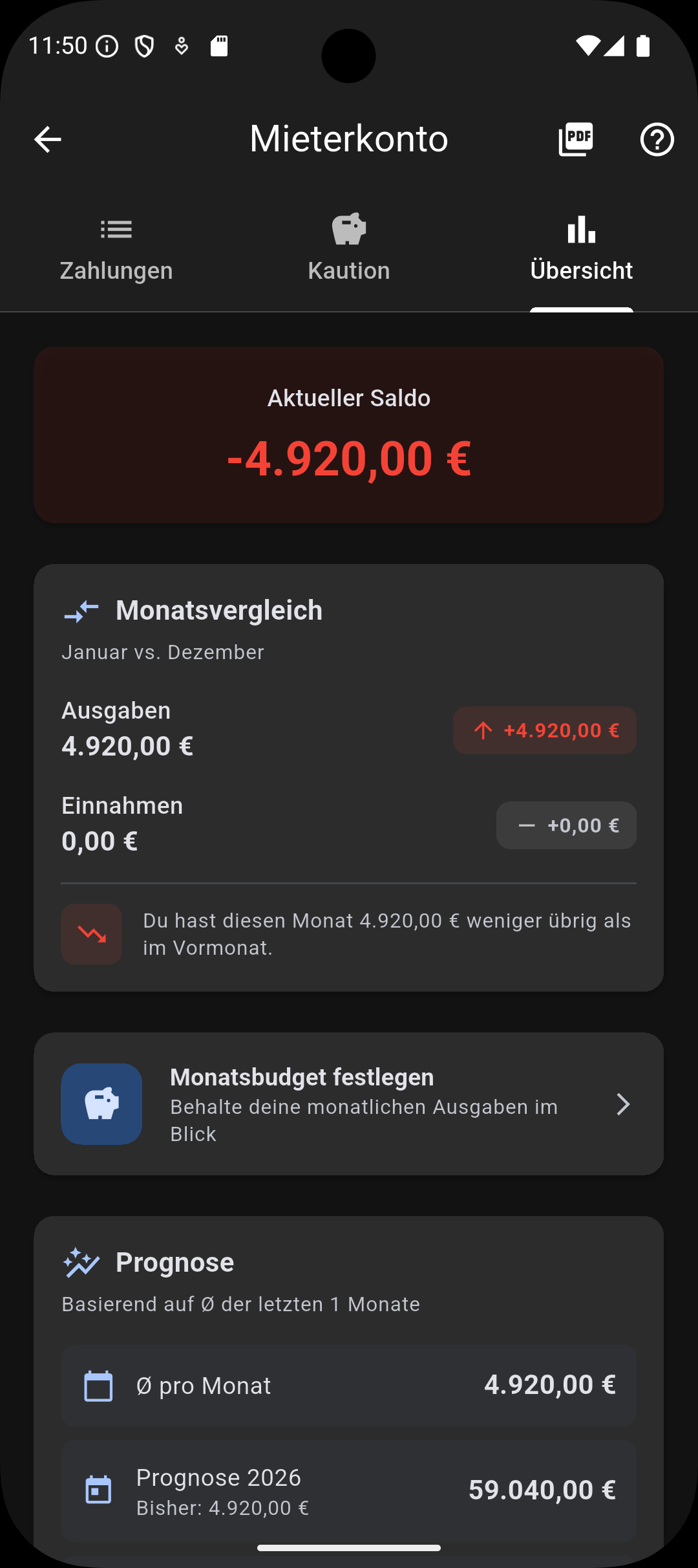 Mieterkonto Screenshot 1