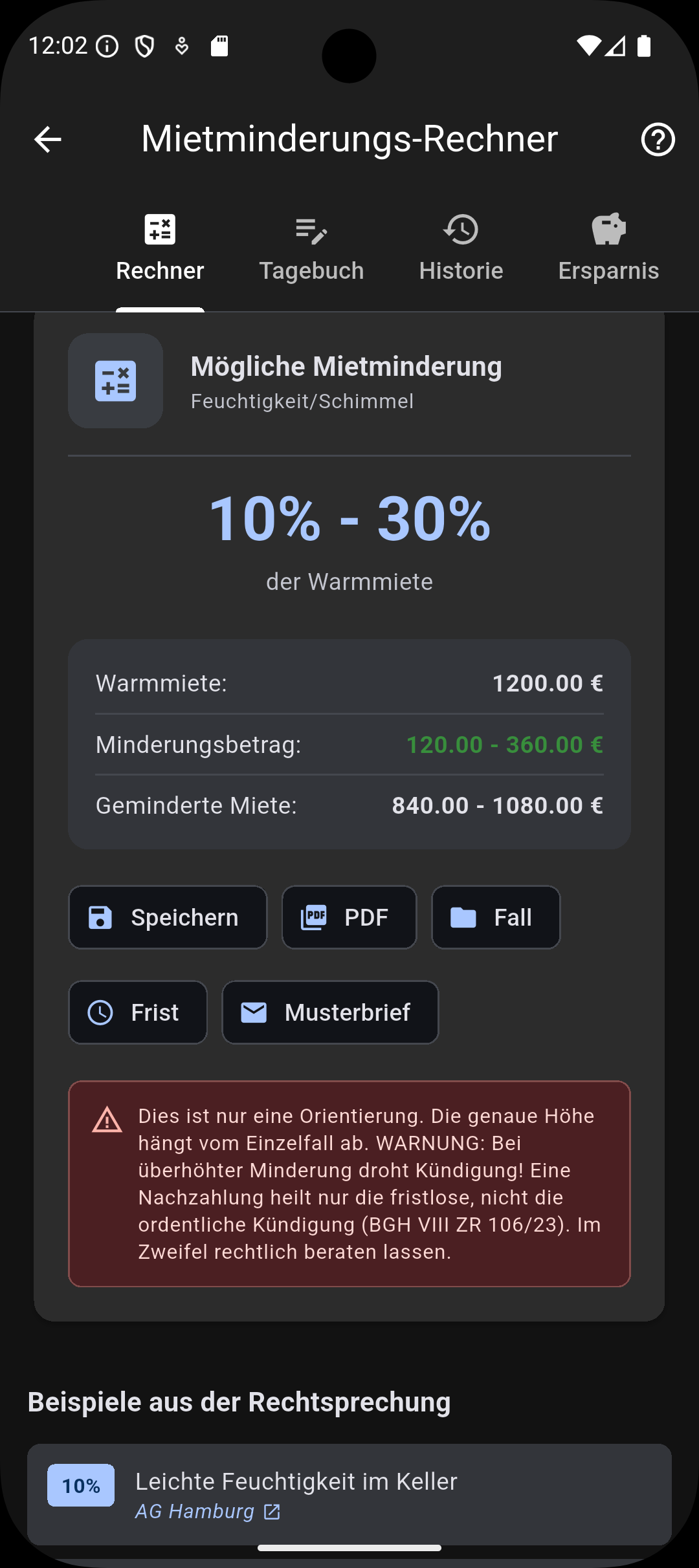 Mietminderungs-Rechner Screenshot 2