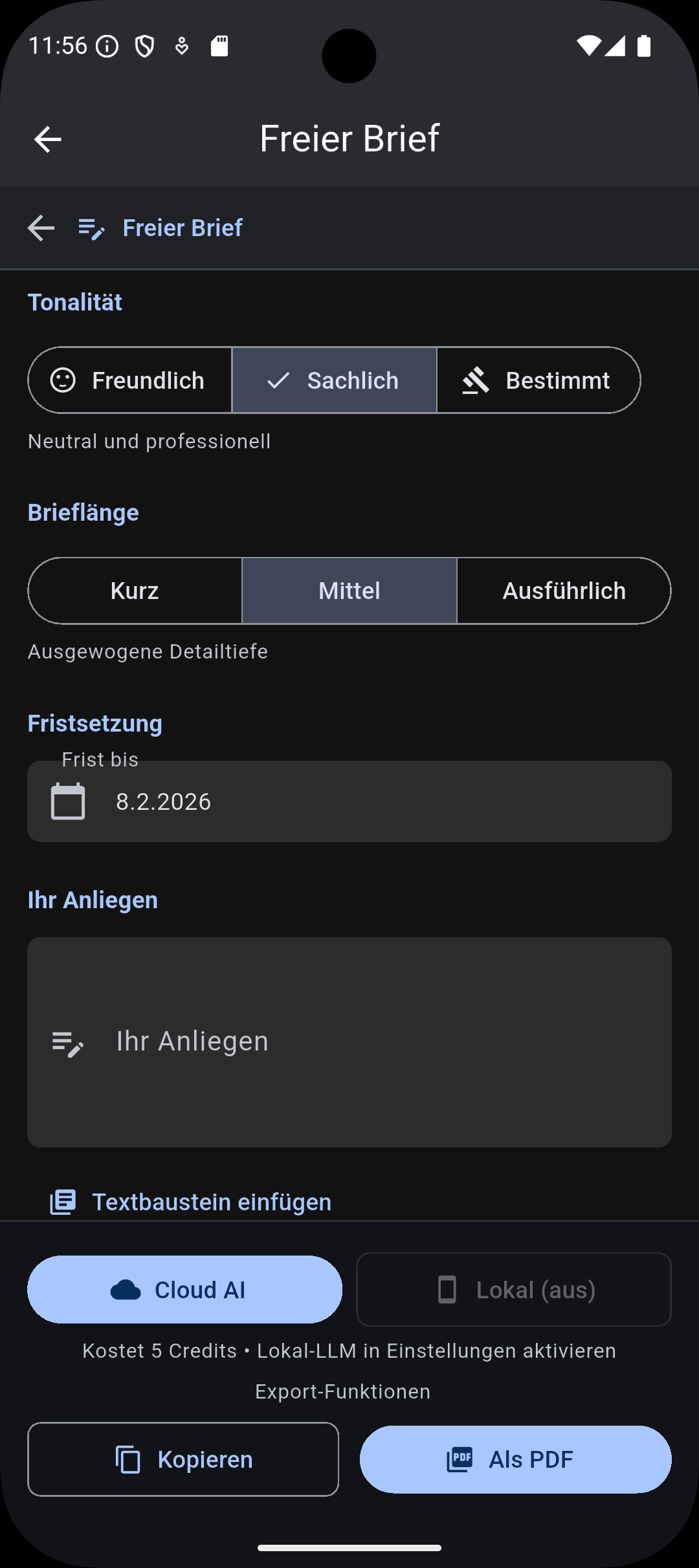 Musterbriefe Screenshot 2