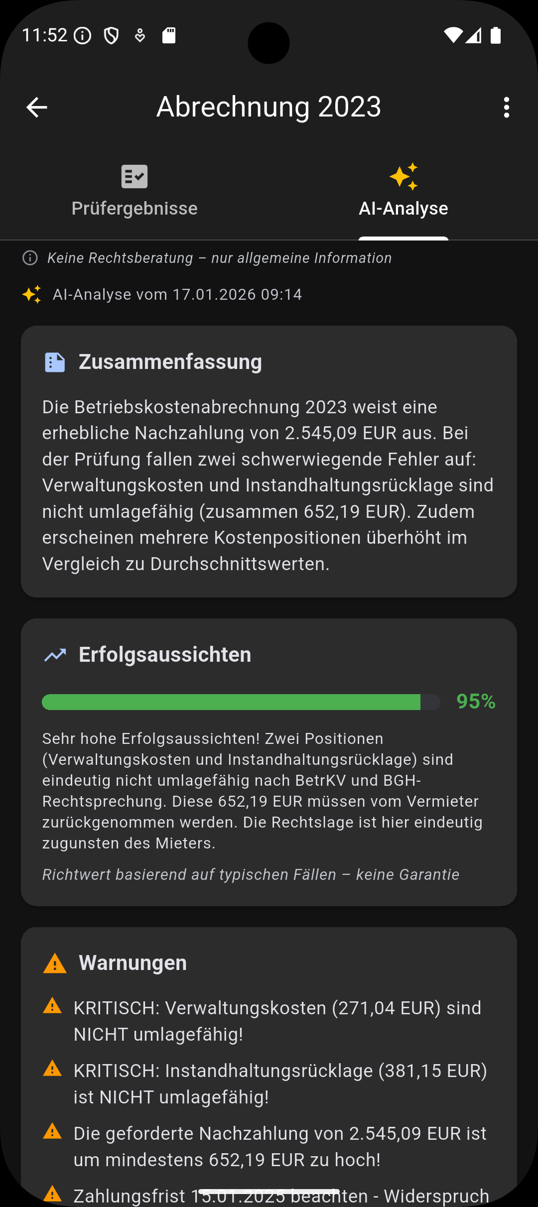 Nebenkosten-Prüfer Screenshot 2
